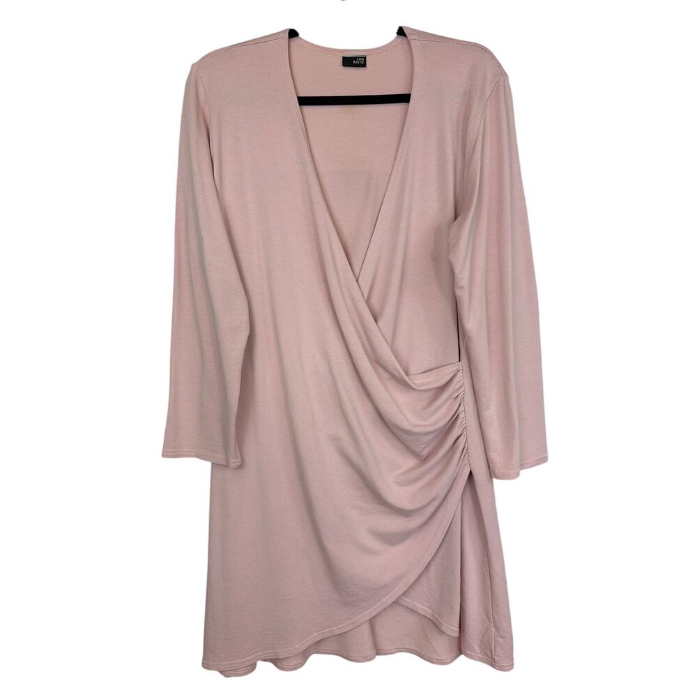 Lisa Bayne Pink Deep V-Neck Crossbody Asymmetrical Tunic Top Large